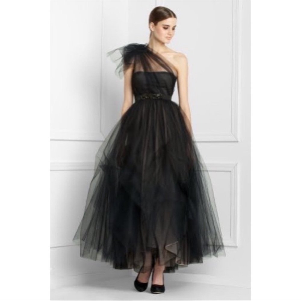BCBG Black One Shoulder Tulle Gown